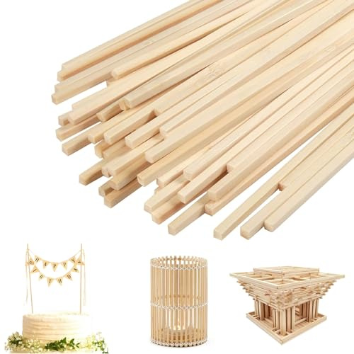 Bastelhölzer, Quadratisch Holzstäbchen Holzstäbe Bambusstäbe zum Basteln,Balsaholzstäbe, quadratische Dübelstäbe, 60 Stück 25 cm Balsaholz-Stäbchen | Vielseitige, unbehandelte quadratische Dübel（3mm）