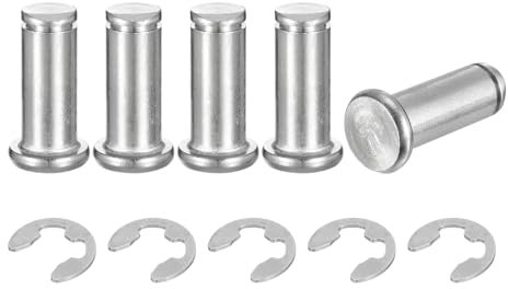 sourcing map 5Set M10x25mm 304 Stainless Steel Cylindrical Shaft Snap Ring Locating Pin, Flat Head Grooved Hinge Cylinder Position Pin with E Clip Retaining Ring, Silver
