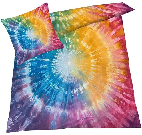 YELDAN Bettwäsche 140x200 Batik, Bunt Farbenfroh Bettbezug, Bettwäsche-Sets 2 teilig, Weich & Bügelfrei Mikrofaser Wendebettwäsche und 1 Kissenbezug 80x80 mit Umschlag