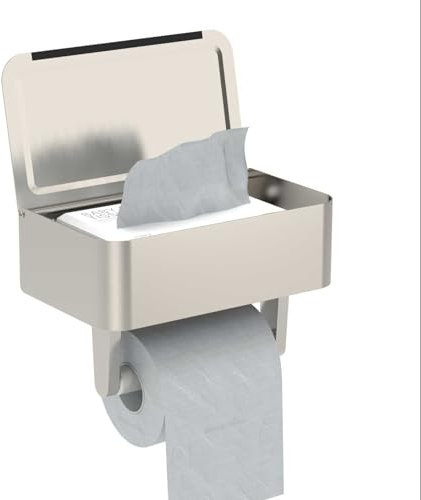Generic Toilettenpapierhalter mit Feuchttücherbox Toilettenpapierhalter mit Ablage Wandhalterung aus Edelstahl Spülbarer Wischtuchspender und Aufbewahrung für Das Badezimmer (White)
