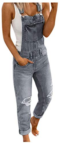 Damen Latzhose Denim Jeans Sommer Casual Stretch Verstellbare Bib Pants Damen Jumpsuit Overall Hosen mit Taschen
