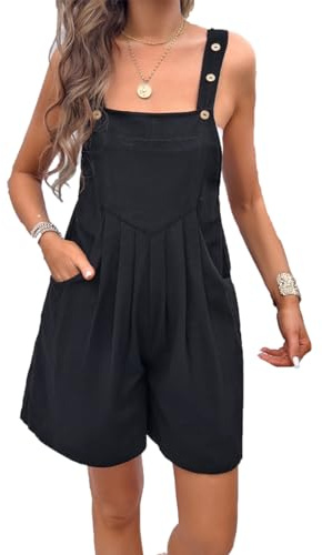 LIAOPUFUS Donna Salopette Big Pants Orlo Pantaloncini Casual Con Tracolla In Tinta Unita Jumpsuit Con Gonna Plissettata Tascabile Grandi Dimensioni (1 nero,L)