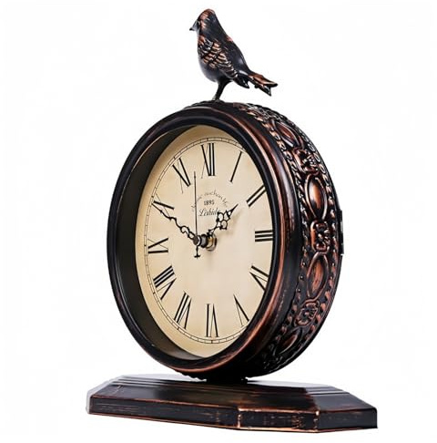 Auafanzy 20,3 cm antike Kaminuhren für Wohnzimmer, Retro-Tischuhr, Metall, leise Uhren für Kamin, leicht zu lesen, dekorative Kaminuhren mit Vogelmotiv für Schlafzimmer, Büro, Schreibtisch (römische