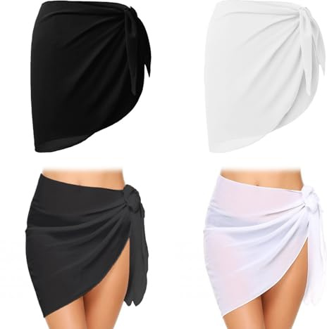 Feliciay 2 Stück Damen Strand Wrap Sarong,Vertuschung Chiffon Badeanzug Wickelröcke,Selbstbindend Sexy Strandrock,Bikini Cover up Pareos Strandtuch Für Strandparty,Schwimmen,Sonnenbaden