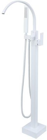 Robinet Baignoire Ilot Blanc Robinet De Baignoire Avec Douchette, Pivotant À 360° Bec, 2 Modes De Poignée, Autoportante Mitigeur Robinet Pour Baignoire Ilot (Blanc-connexion interne)