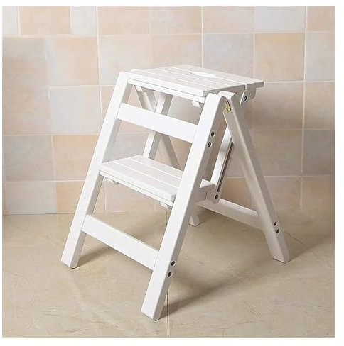 Indoor-Kletterhocker, Tritthocker, Klapptritthocker aus Holz, tragbarer Leiterhocker, Multifunktions-Trittleiter/Treppe für Bibliothek, 2/3 Stufen/Weiß/2-lagig