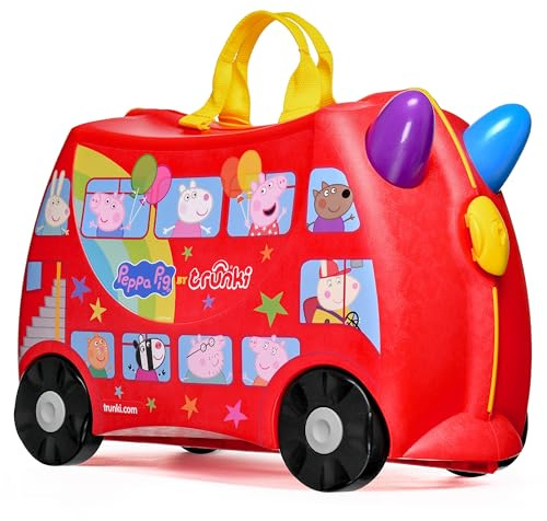 Trunki La valigetta originale per bambini per sedersi sopra – 18 l bagaglio a mano, custodia rigida con ruote, tracolla inclusa, Peppa Pig (rosso), 3E+1 cm x 45 cm x 21 cm, Peppa Pig (rosso)
