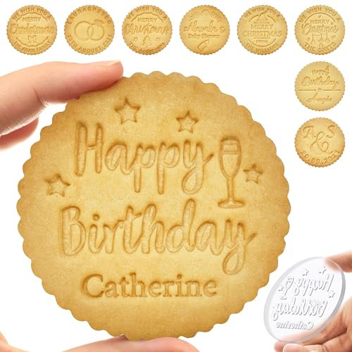 Personalisierter Keksstempel Brithday mit Familiennamen Benutzerdefinierter Weihnachtsthema Keksstempel Angepasst mit Griff zum Backen Acryl Cutter Geschenke