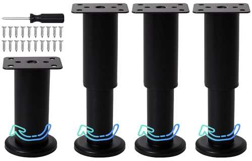 INMOZATA 4X Möbelfüße Verstellbar, 12-18cm Höhenverstellbar Füße für Möbel mit Schraubendreher & 20 Schrauben, Metall Schwarz Möbelbeine für Schrank Sofa Bett Couchtisch