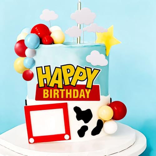 LaVenty Toy Happy Birthday Sign Cake Decorations | Yellow Red Blue Balls Cake Decoration Birthday Cake Topper