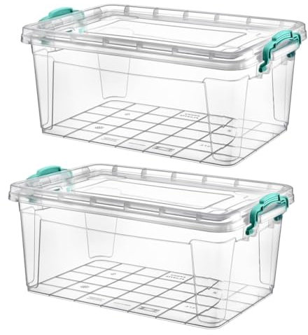Best House| Plastic Storage Box with Clips & Lid | Size 5L (L:32.2cm W:20.5cm H:13.6cm)| Set of 2| Rectangle|Stackable Clear Durable Multipurpose Office Home Kitchen Tool Versatile(SMALL Size)-5Litres