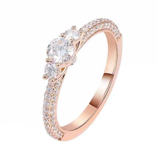KnSam Rotgold 585 Trauringe Echtgold Schmuck, Zierlich Solitärring 0.5ct Moissanit, Pärchen Ringe 14K Gold, Gr.53 (16.9)