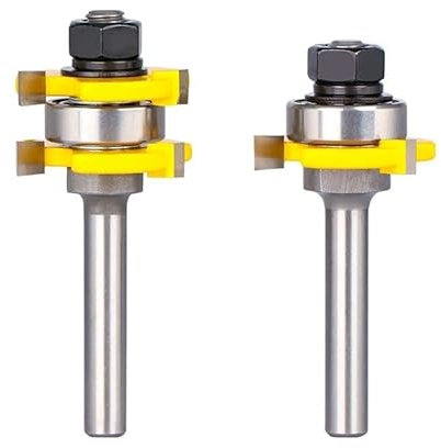 1 set Fraise 6mm 1/4 ''8mm 1/2'' Shank T Slot Joint Routeur Bit 3 Flûte Langue Et Rainure Routeur Bit Set for Le Travail Du Bois(1I2x1I4 2)