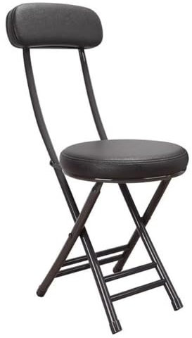 Balama Sgabello in metallo nero pieghevole imbottito 76 x 31 x 31 cm con chiusura di sicurezza e schienale, più stabile con 2 barre trasversali, con guida per pavimento e robusta ecopelle, altezza