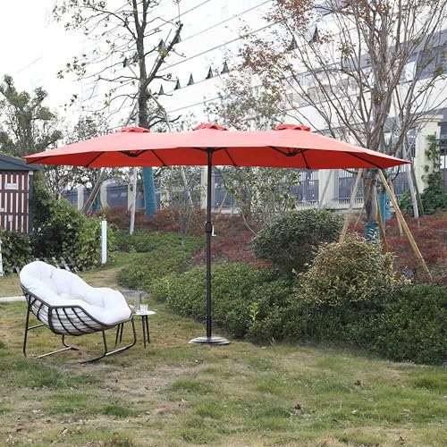 Parasol Rectangulaire, 453x267 cm, Grand Parasol Plage, Parasol Extérieur Double Face avec Manivelle, Parasol de Marché pour Terrasse, Balcon et Jardin, Coupe-vent, Stable, Baleines en Acier Robustes