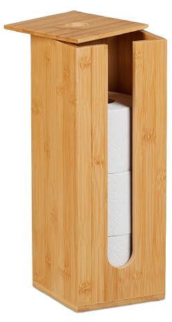 Relaxdays Toilettenpapier Aufbewahrung, 4 Rollen, Bambus, Natur | HxBxT: 40,5 x 15 x 15 cm, Reserverollenhalter stehend
