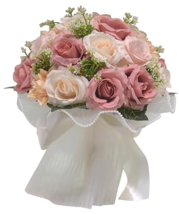 LOVIVER da sposa bouquet rose artificiali Flowers Accessori per matrimoni romantici artificiali per festival di cerimonia delle vacanze per feste, Colore Pasta di Fagioli