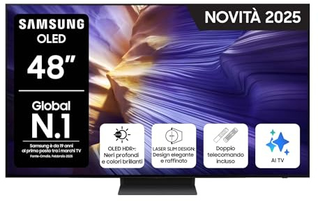 Samsung Smart TV 48'' QE48S94FAEXZT OLED 4K, NQ4 AI Gen3 Processor, 4K AI Upscaling Pro, Motion Xcelerator 144Hz, Dolby Atmos & OTS Lite, LaserSlim Design, 2026