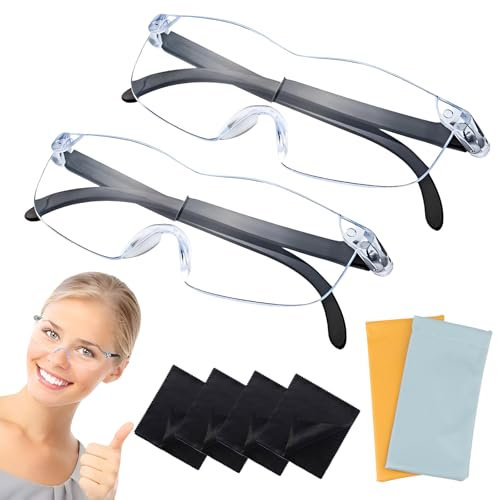 Xbessc 3 Pezzi Occhiali Ingrandimento 300%, Lente Ingrandimento da Lettura Portatili, Anti Luce Blu Libere, Occhiali con lente d'ingrandimento con Custodia e Panno per Riparazione, Lettura e Cucito