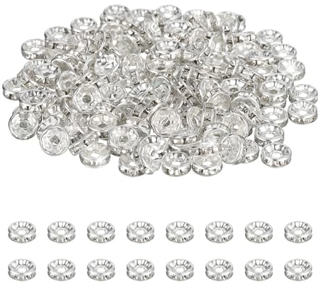 PATIKIL 8 mm Rondelle Spacer Bead, 200 st kristall strass lösa pärlor distanser för smyckestillverkning, gör-det-själv-armband, halsband, silver