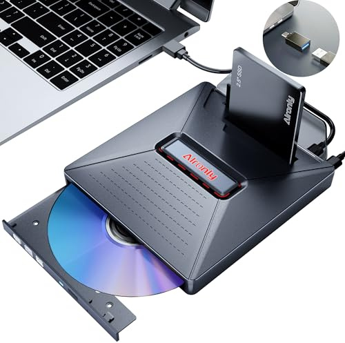 Alronly Unità CD/DVD esterna per laptop, lettore portatile USB 3.0 di tipo C, per laptop, CD, DVD +/-RW, masterizzatore CD, masterizzatore compatibile con desktop Windows Apple Linux (F05)