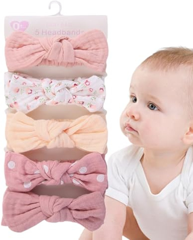 Huvudbågar för flickor, båge pannband för flickor - Baby pannband bågar,18x3,5 cm huvud wrap hårtillbehör, uppsättning av 5 hårband med knut för fotobås rekvisita