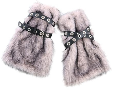 THINCAN Damen Plüschbeinwärmer Punk Stile Warme Pelzige Beinabdeckungen Mit Ösen Lederband Für Cosplay Und Straßenmode