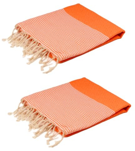 Sandrella Doppelpack Hamamtuch Sauna Damen & Herren groß 90x170 Baumwolle Strandtuch orange