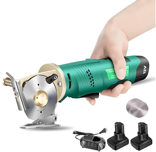 Ciseaux électriques pour tissus, cutter rotatif sans fil avec 2 têtes de coupe de rechange, machine de découpe à couteau rond portable rechargeable, fonction d'affûtage intégrée(70mm)