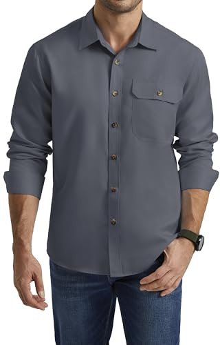 Enlision Chemise Homme Manches Longues Décontractée Grise Chemises de Travail sans Repassage Homme Coton Shirt avec Poche Regular Fit L