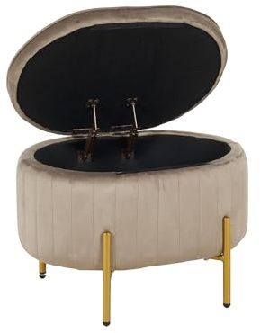 IlGruppone Panca Imbottita Divanetto In Velluto Contenitore Pouf Grande XXL PortaOggetti Panca Sgabello A Pie Di Letto Con Gambe In Metallo Dorato Legno Massello - Tortora - Taglia L