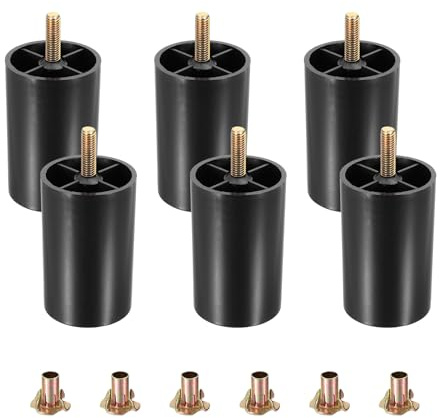 sourcing map 6Pcs Plastic Furniture Legs, 1.97 x 3.15 Sofa Couch Legs Replacement with M8 Hanger Bolts for Chair Sofa Dresser Cabinets Bed, Black
