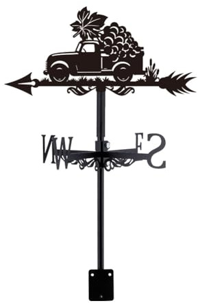 SUPERDANT Pickup LKW Wetterhahn Mit Trauben Metall Wetterhahn fürs Dach Messinstrument Dachmontage Wetterfahne Für Garten Hof Pavillon Scheune Kunst Dekoration Schwarz