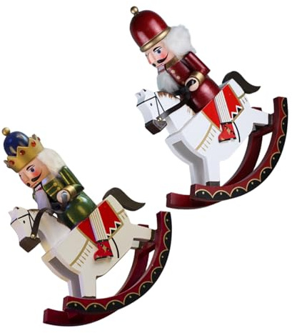Cabilock 2 Piezas Figurines de Soldado Cascanueces de Madera con Caballito Mecedor Decoración Navideña para Mesa y Estantes Adornos Versátiles para Fiesta de Invierno