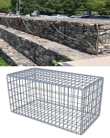 ​Heavy Duty Galvanized Steel Gabion Baskets for Retaining Walls, Landscaping - DIY Stone Cage Kit for Garden & Patio​(4x4in,19.7x19.7x39.4in)