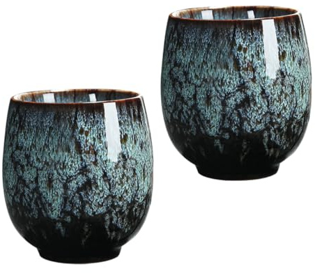Hemobllo Tazas De Té De Cerámica Kung Fu 150 Ml Color Azul Bruñido Set De 2 Piezas, Tazas De Mano Pequeñas, Diseño Artesanal Para Uso Doméstico y