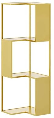 OUKMXSY 3 Tier Corner Bookshelf, Tall Book Display Shelf, Industrial Metal Open Corner Shelf, Multipurpose Display Organizer Storage Rack, Etagere in Bedroom Office(Gold)