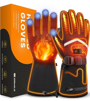 Beheizbare Handschuhe für Herren Damen, Wiederaufladbare Beheizte Handschuhe 3200mAh mit Touchscreen, Wasserdicht & Winddicht Skihandschuhe für Winter Outdoor Arbeit