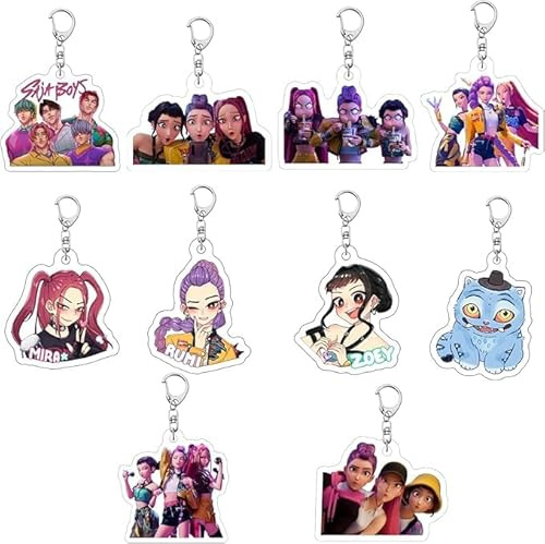 10 Pièces Porte Clés, Porte-clés Animé en Acrylique pour Sac, Sac à Main, Breloque, Merchandising Anime de Mignon Décorations, Idée Cadeaux pour Enfan