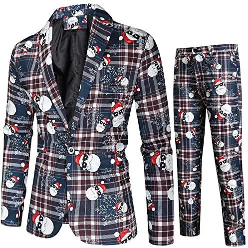 Costume de Noël 2 pièces pour homme - Coupe ajustée - Moderne - Confortable et doux - Blazer d'affaires 2 pièces - Veste et pantalon - Classique - Ensemble de fête de Noël
