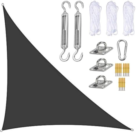 UV-Resistant 3x4x5m Triangle Sun Sail - Water Permeable Patio Cover for Garden Pool Carport & Balcony - Outdoor Shade with Fixings (Black)