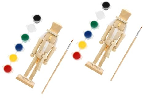 VERDANVERSE Set da 2 Schiaccianoci in Legno Naturale da Dipingere 18 Cm, Burattino Soldatino Fai da Te per Decorazioni Natalizie e Artigianato Creativo e Adulti