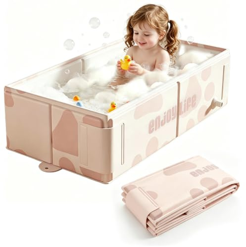 Kingbar Foldable Baby Bathtub, Baignoire Pliable bébé, Convient de 0 à 8 Ans, Baignoire Multifonctionnelle avec Bouchon de Drain, Enfant pour Douche, Pink