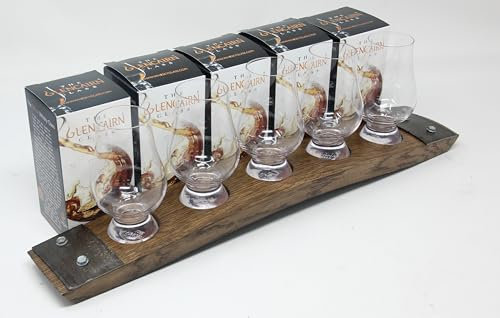 Barrel-Art 5-Glass Whiskey Flight Set, Dark Walnut, With Glencairn Glasses
