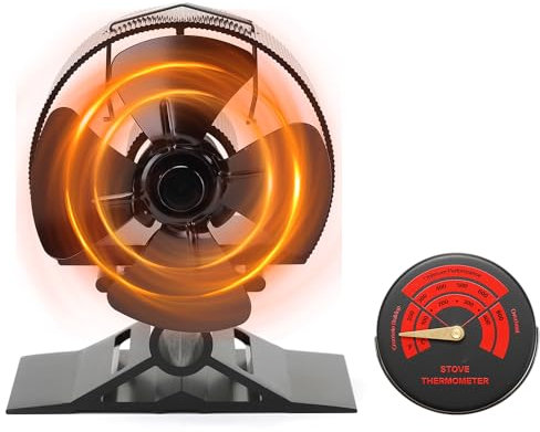 CRSURE Log Burner Fan 4 Blades Small Size Wood Burning Stove Fan Heat Powered for Wood Burner/Fireplace Silent Operation Eco Friendly&Increased Efficient