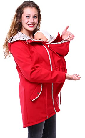 Viva la Mama – 4in1 Tragejacke PINA für Schwangerschaft & Babytragen (vorn & hinten) – Umstandsjacke Softshell Allwetter – rot - S