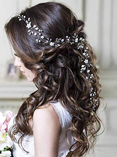 Unicra Silber Hochzeit Kristall Blume Haar Weinrebe Kopfschmuck Braut Stirnband Haarschmuck Hochzeit für Braut (Silber)