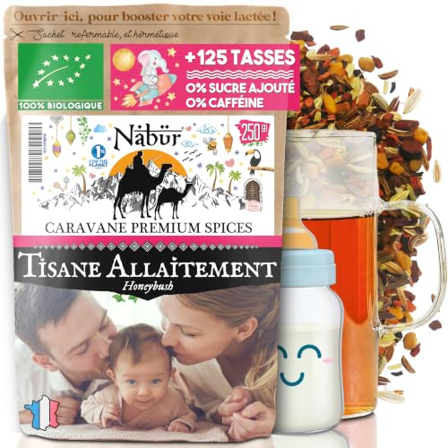 250 gr Tisane Allaitement BIO #1 | Favorise l'Allaitement Maternel | Favorise la Lactation Maternelle | Fenouil, Carvi, Fenugrec, Honeybush - NABÜR