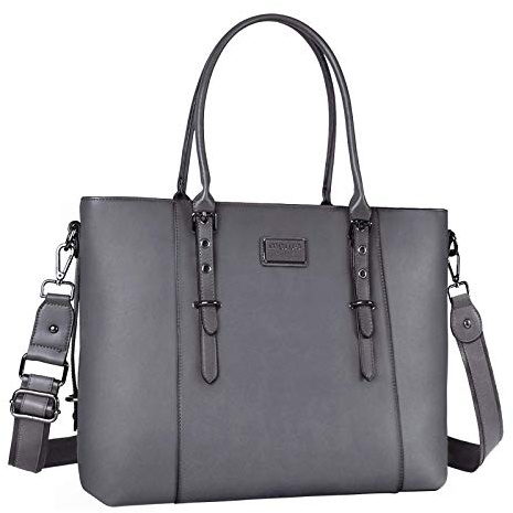 MOSISO Laptop Tasche (17-17,3 Zoll),PU Leder Umhängetasche Tragetasche Aktentasche Handtasche Kompatibel mit MacBook & Notebook,Große Kapazität mit Gepolstertes Fach, Grau