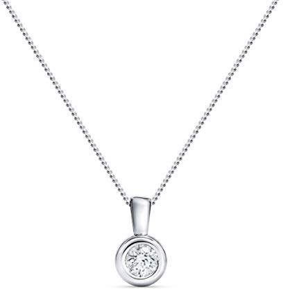MIORE Kette Damen 0.15 Ct Diamant Halskette mit Anhänger Solitär Diamant Brillant Kette aus Weißgold 14 Karat / 585 Gold, Halsschmuck 45 cm lang